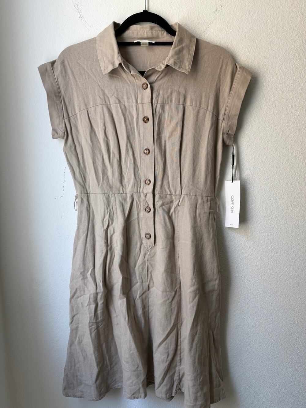 NWT Calvin Klein Beige Linen Blend Button Front Romper Womens Size M